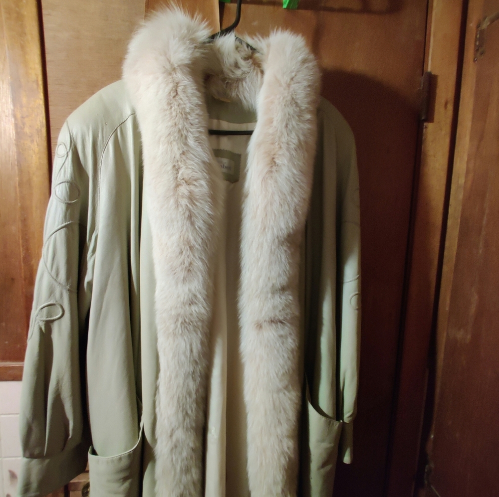 Authentic plus sized lambskin and fox full length coat.